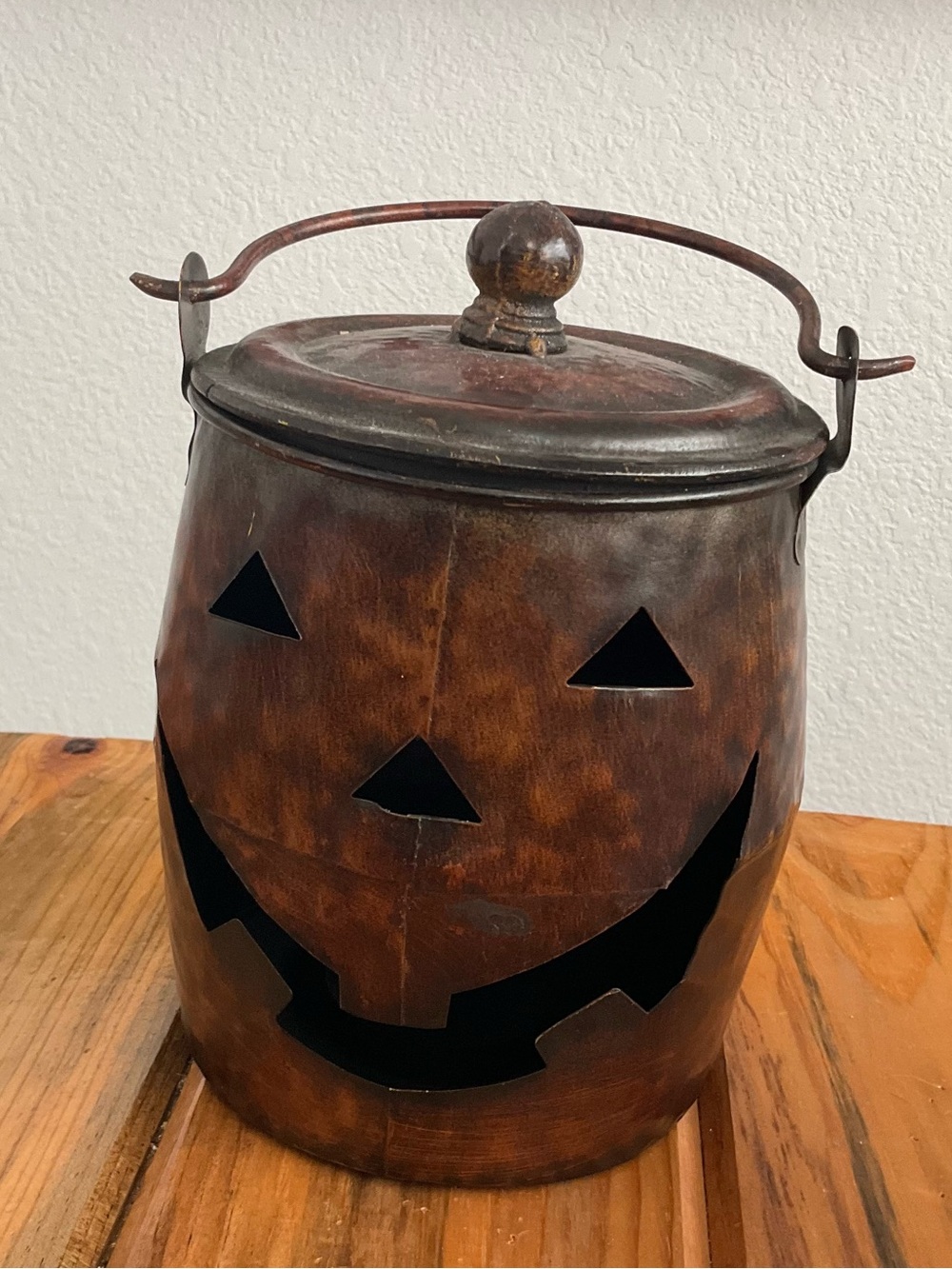 Seasonal Rustic Brown Jack-o'-Lantern Lantern with Handle
